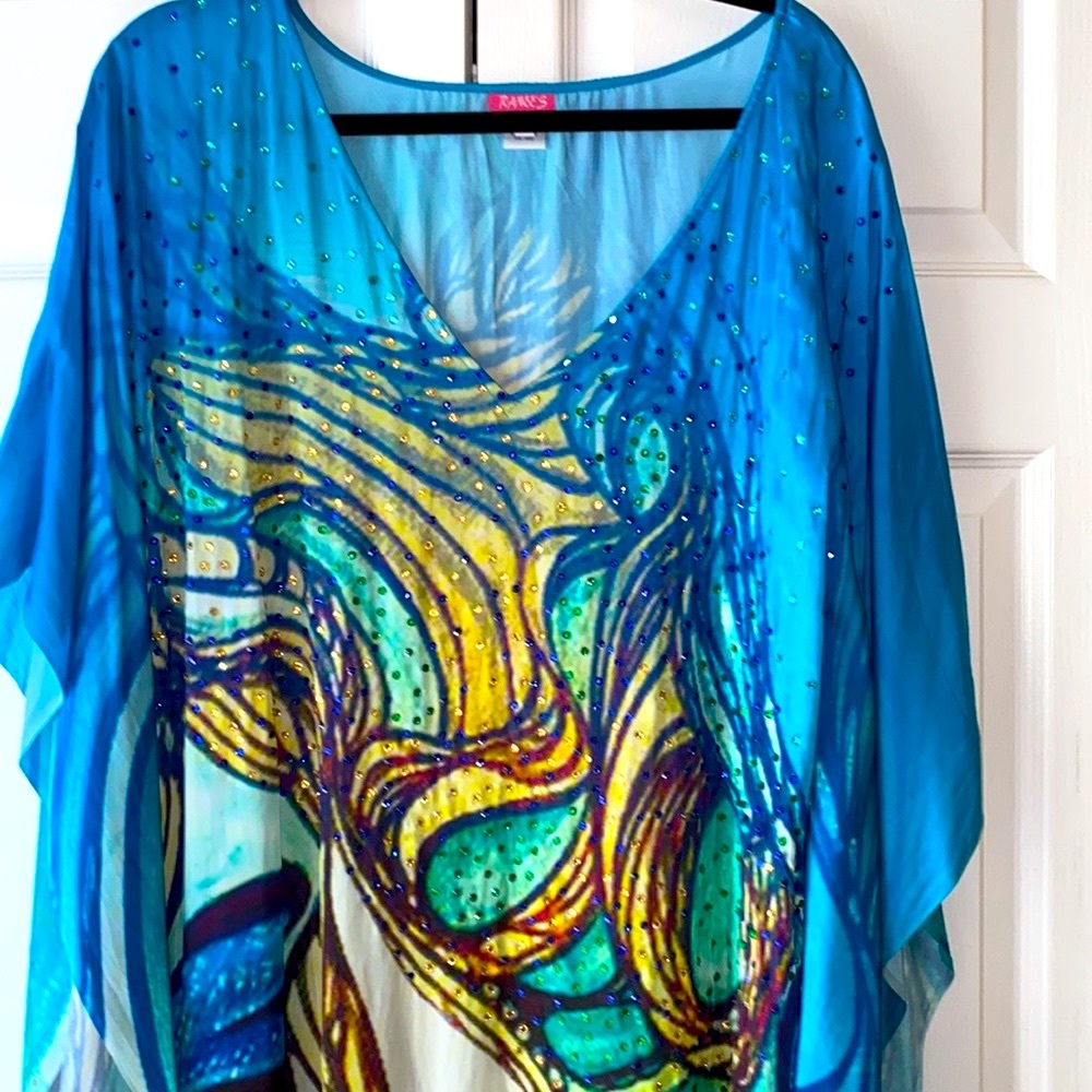Ranee’s Silk Embellished Caftan MuMu Maxi Dress Swimsuit Coverup M/L